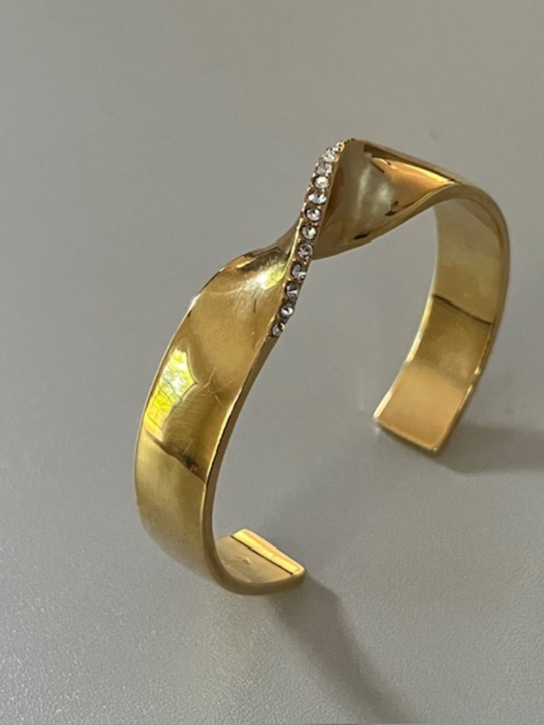 Elegant Gold Twisted Cuff Bangle Bracelet With Rhinestone Accents